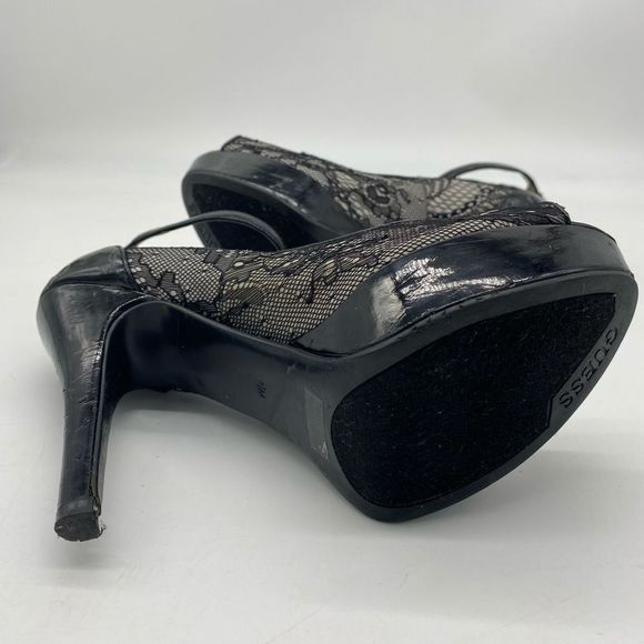 Guess Black And White Lace Platform Stilettos With Ankle Straps Size 7.5 - Picture 6 of 10